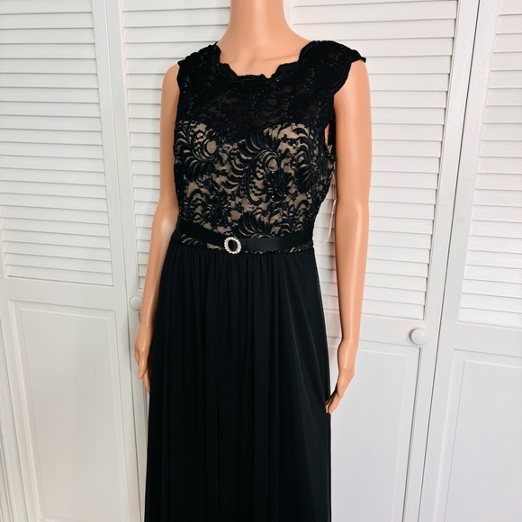 New R & M RICHARDS Sequined Lace Chiffon Black Gown Size 12 - Picture 3 of 14